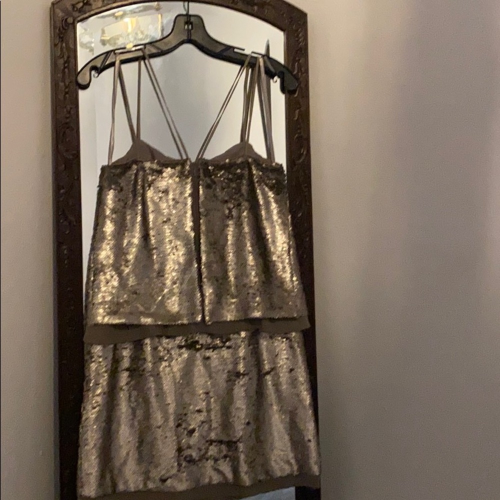 Sequin Sphagetti Strap Popover Silver Silk Dress